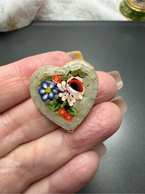 Vintage Heart Floral Micro Mosaic Brooch #9MO